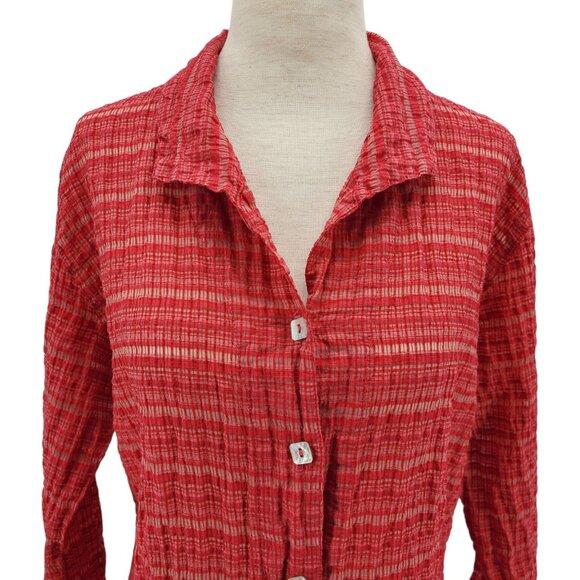 Cut Loose Womens XS Top Linen Blend Crinkle Plaid Red Long Sleeve Button Down - Picture 2 of 8
